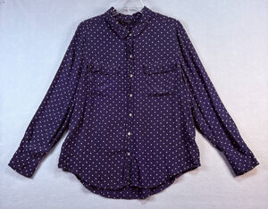 Lucky Brand Navy White Polka Dot Button Down Large